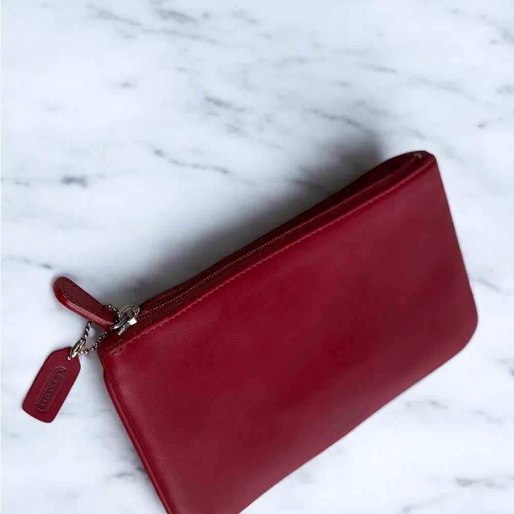 Vintage Red Coach Leather pouch cash wallet cosmetic makeup bag - Picture 3 of 10